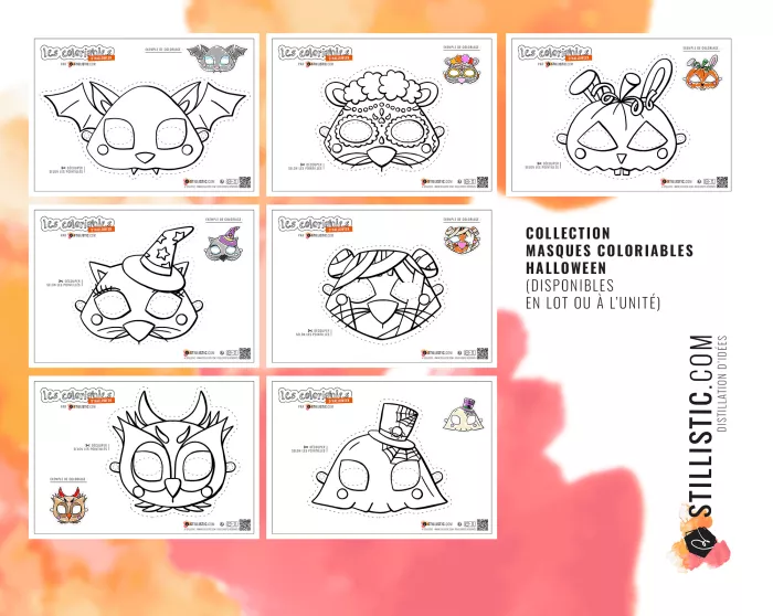 Masques enfant déguisement Hibou Lapin citrouille Tigre momie Halloween à imprimer et colorier