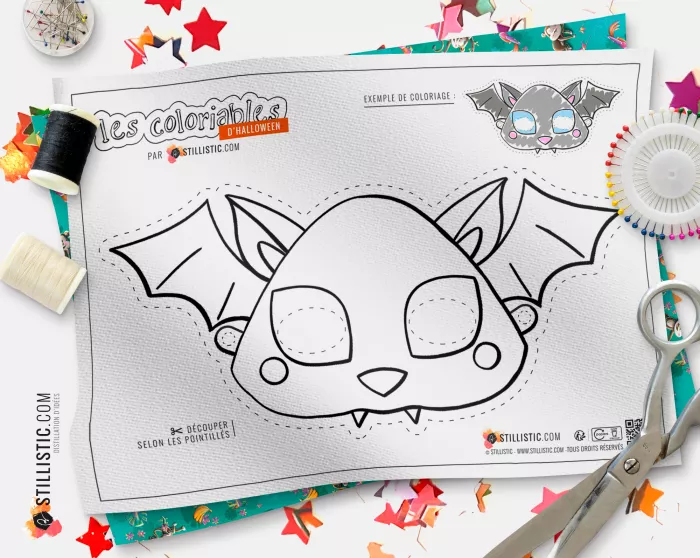Masque Chauve-souris Halloween coloriable en Feutrine