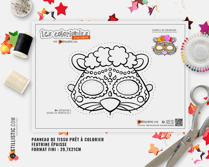 Masque Souris Dia de los muertos  coloriable en Feutrine