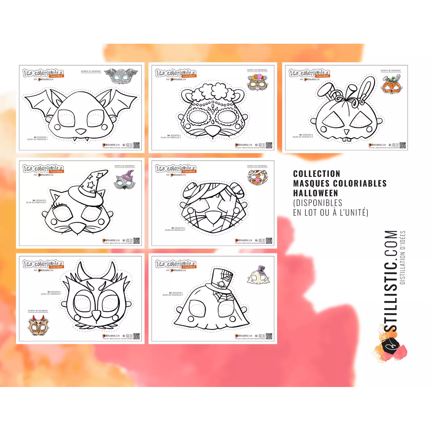 Masque Souris Dia de los muertos  coloriable en Feutrine