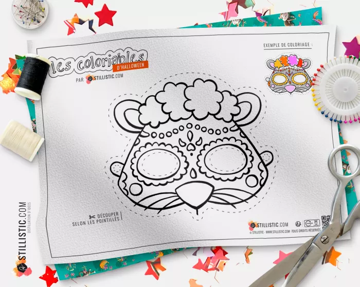 Masque Souris Dia de los muertos  coloriable en Feutrine
