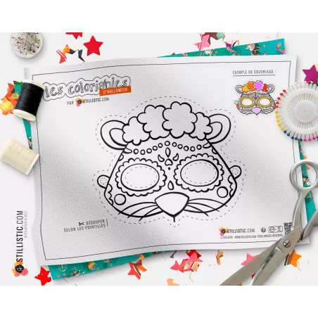 Masque Souris Dia de los muertos  coloriable en Feutrine