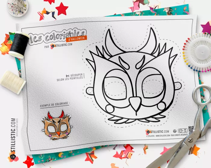 Masque Hibou Halloween coloriable en Feutrine