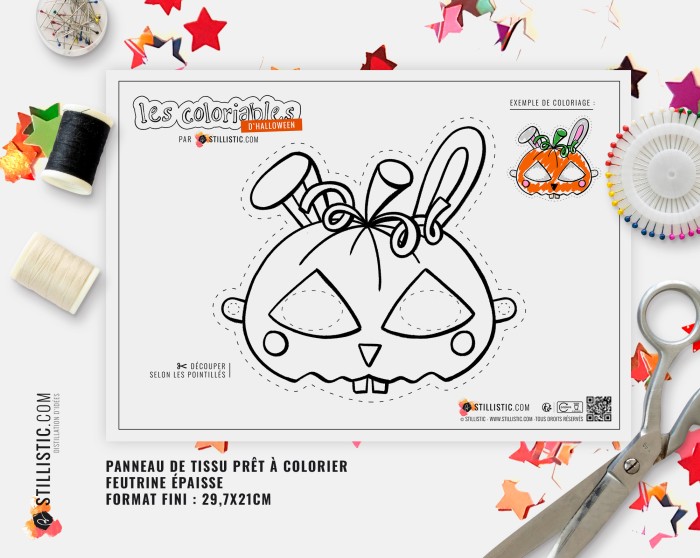Masque Citrouille Halloween coloriable en Feutrine