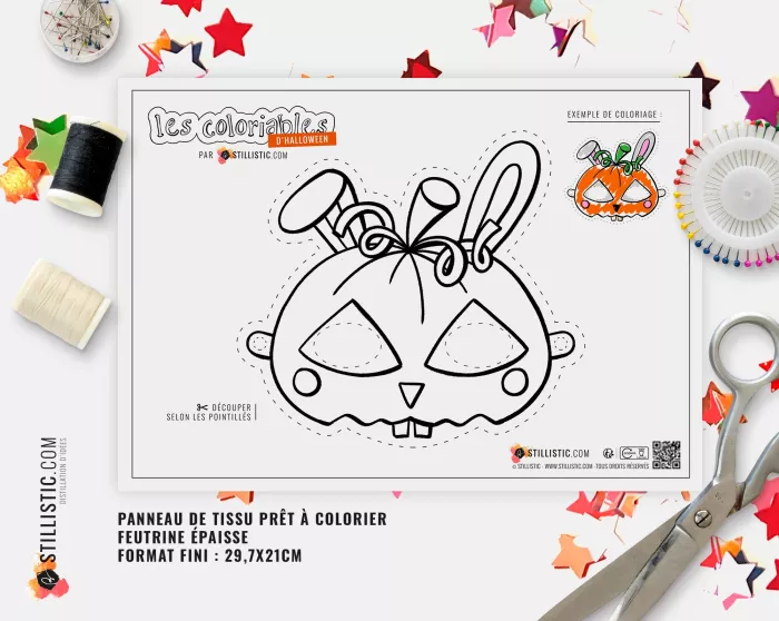 Masque Citrouille Halloween coloriable en Feutrine