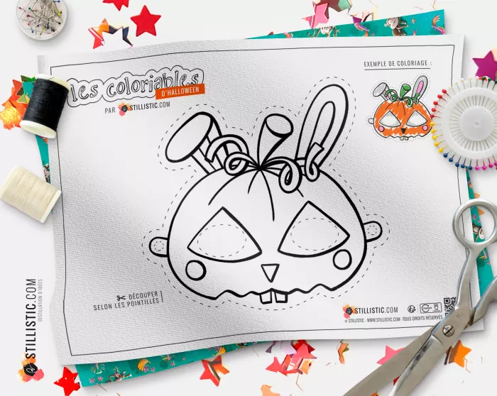 Masque Citrouille Halloween coloriable en Feutrine