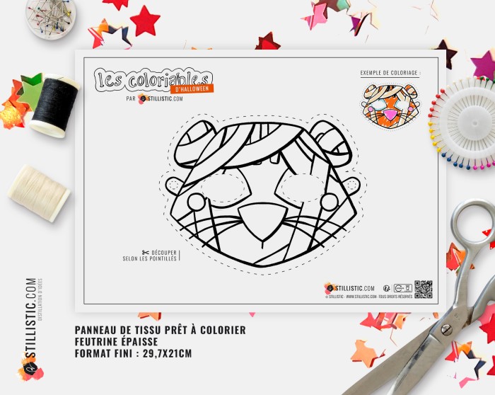 Masque  Tigre Momie Halloween coloriable en Feutrine
