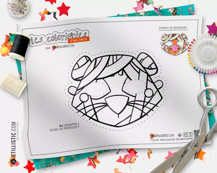 Masque  Tigre Momie Halloween coloriable en Feutrine