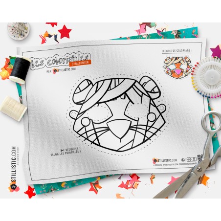 Masque  Tigre Momie Halloween coloriable en Feutrine