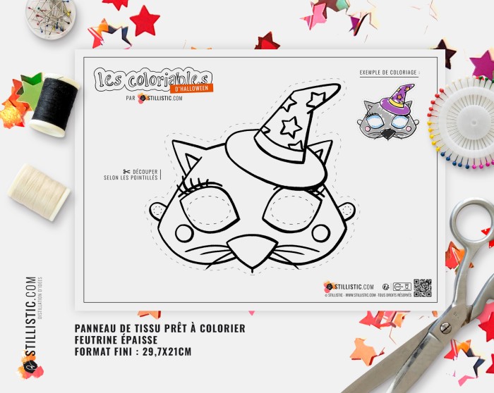 Masque Chat Magicien coloriable en Feutrine