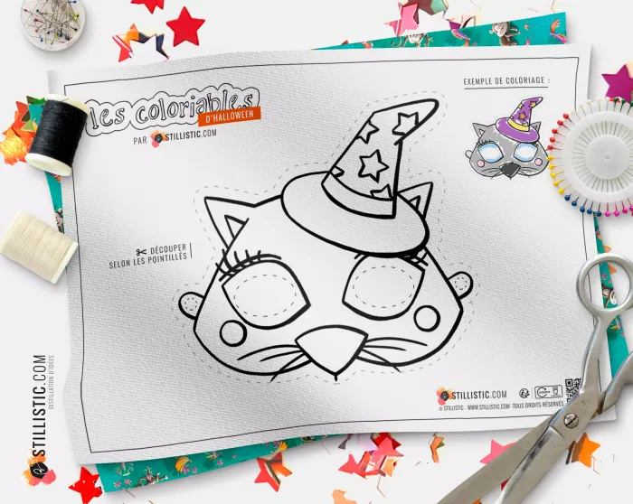 Masque Chat Magicien coloriable en Feutrine