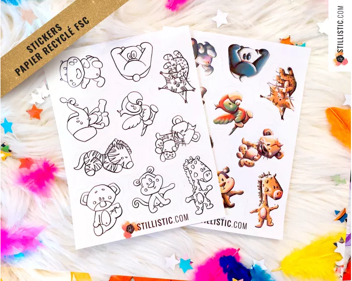 Stickers coloriables Bébés Animaux Sauvages