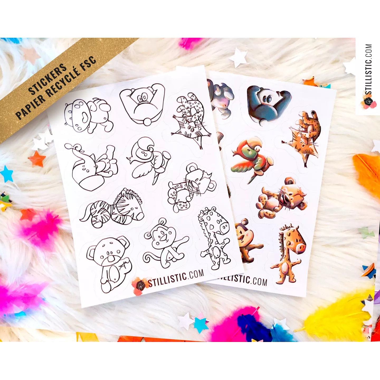 Stickers coloriables Bébés Animaux Sauvages