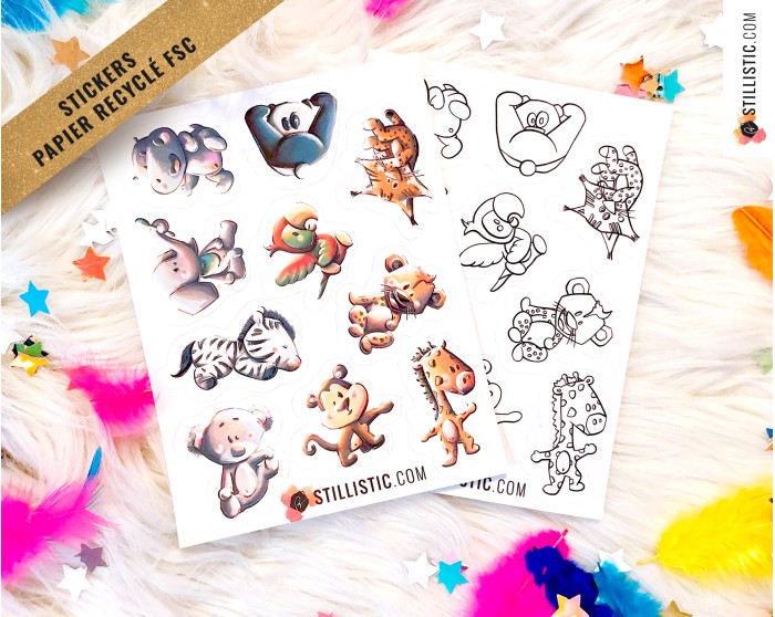 Stickers coloriables Bébés Animaux Sauvages