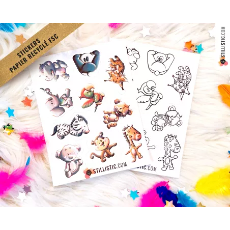 Stickers coloriables Bébés Animaux Sauvages