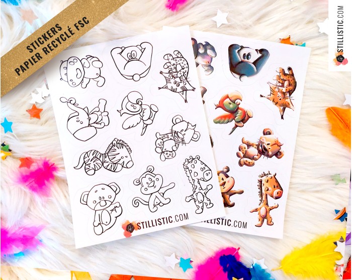 Stickers coloriables Bébés Animaux Sauvages