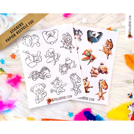 Stickers coloriables Bébés Animaux Sauvages