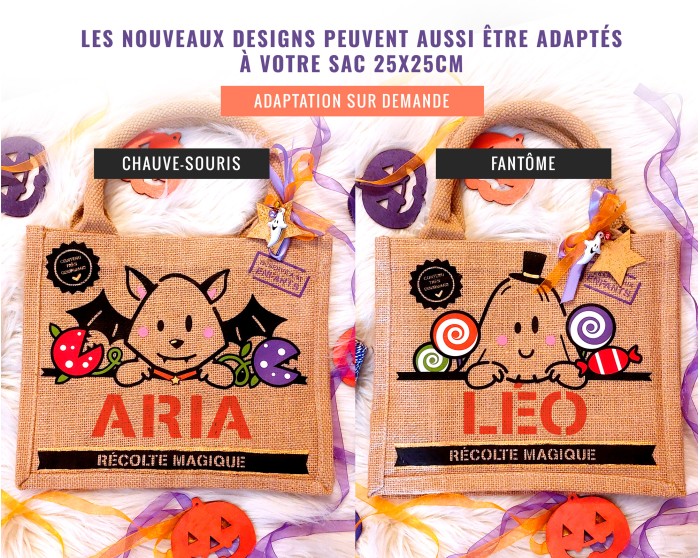 Sac Halloween toile de jute personnalisé prénom enfant Chat