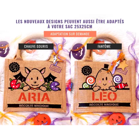 Sac Halloween toile de jute personnalisé prénom enfant Chat