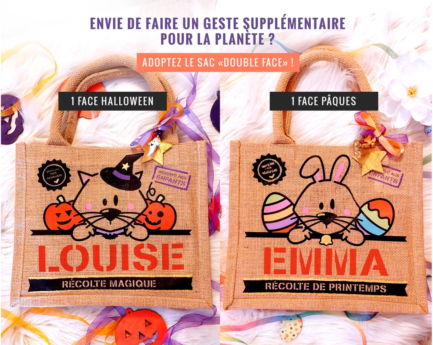 Sac bonbons jute Pâques Lapin