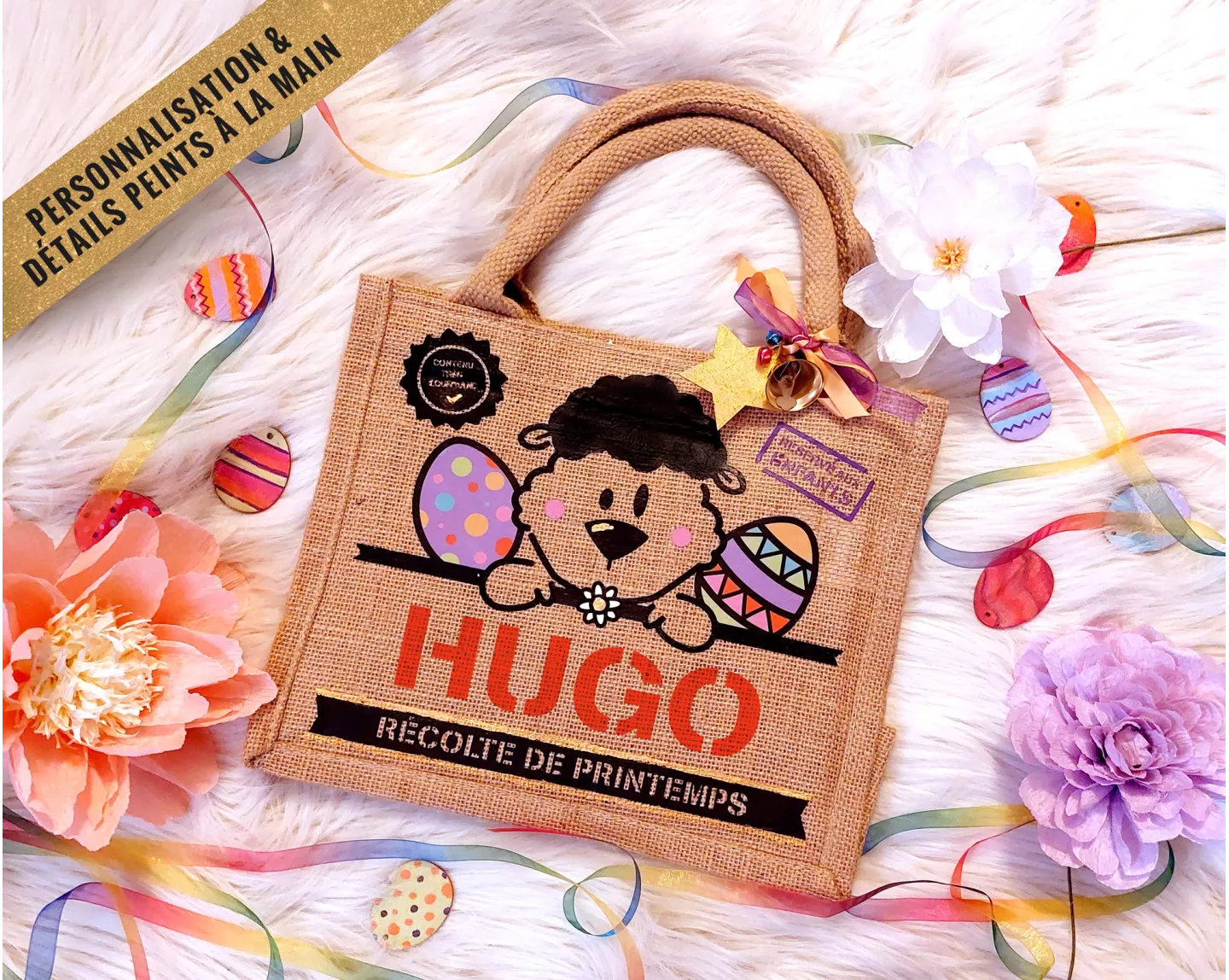 Sac bonbons jute Pâques Lapin