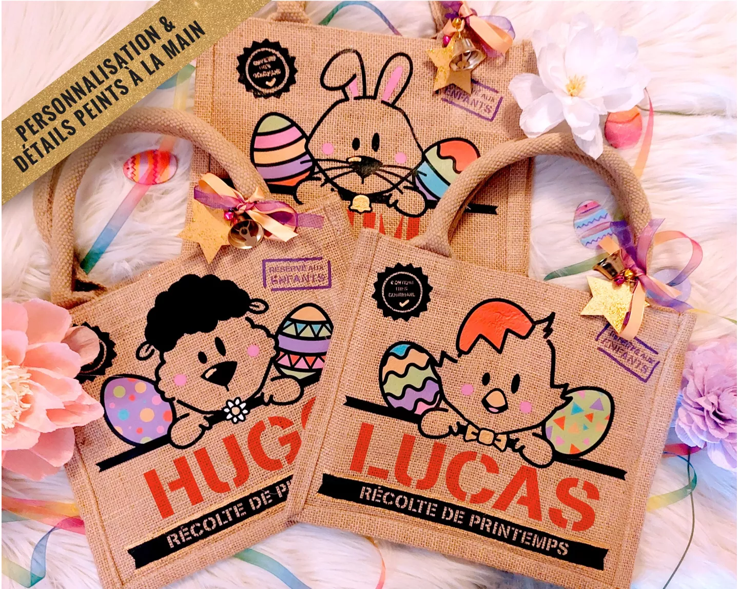 Sac bonbons jute Pâques Lapin