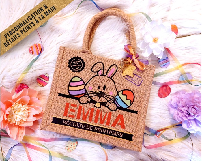 Sac bonbons jute Pâques Lapin