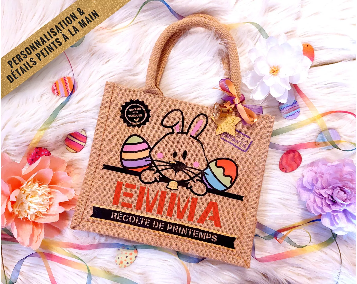 Sac bonbons jute Pâques Lapin