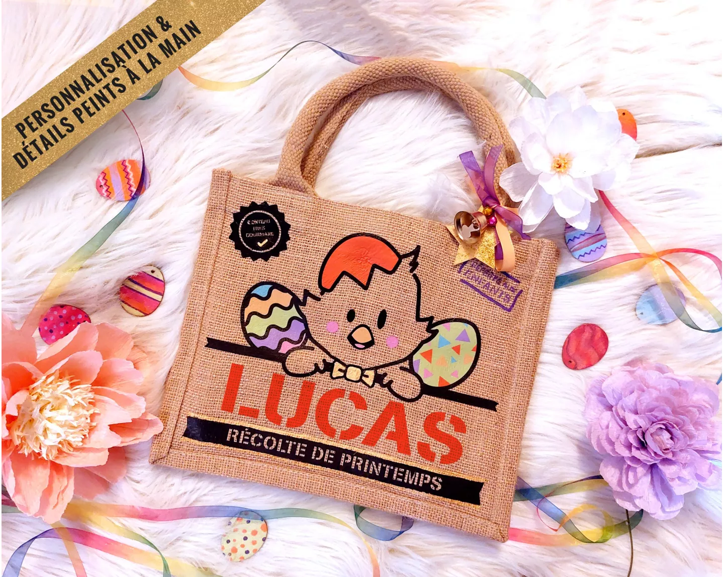 Sac bonbons jute Pâques Lapin
