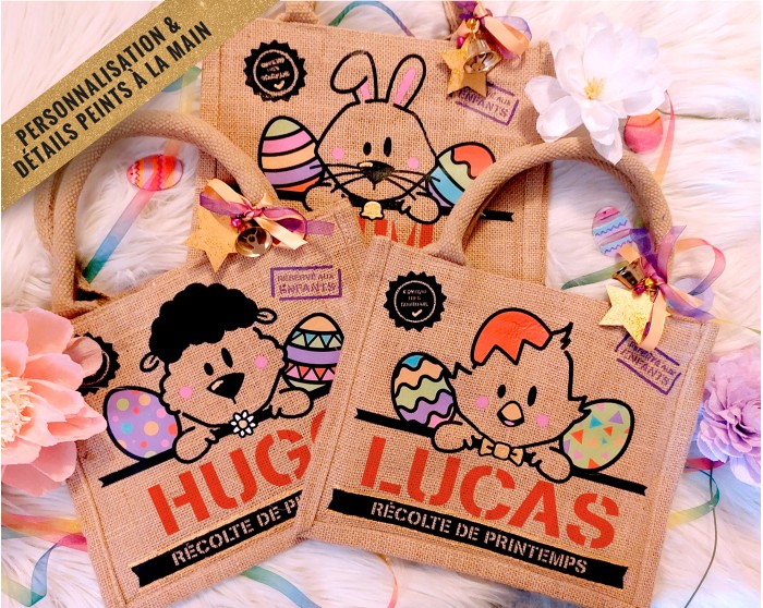 Sac bonbons jute Pâques Poussin