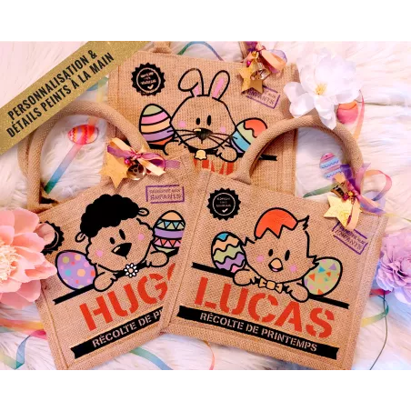 Sac bonbons jute Pâques Poussin