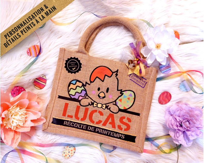Sac bonbons jute Pâques Poussin