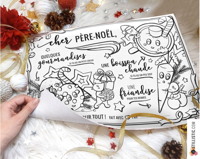 Set de Table coloriable du Père Noël motif souris en feutrine épaisse