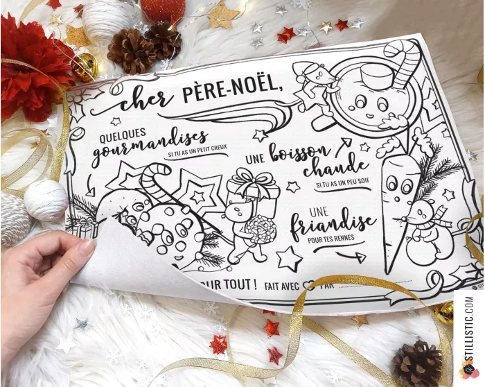 Set de Table coloriable du Père Noël motif souris en feutrine épaisse