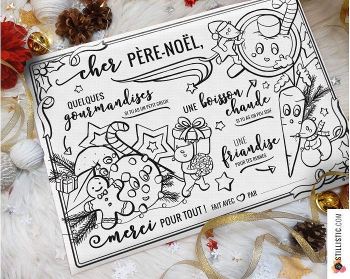 Set de Table coloriable du Père Noël motif souris en feutrine épaisse