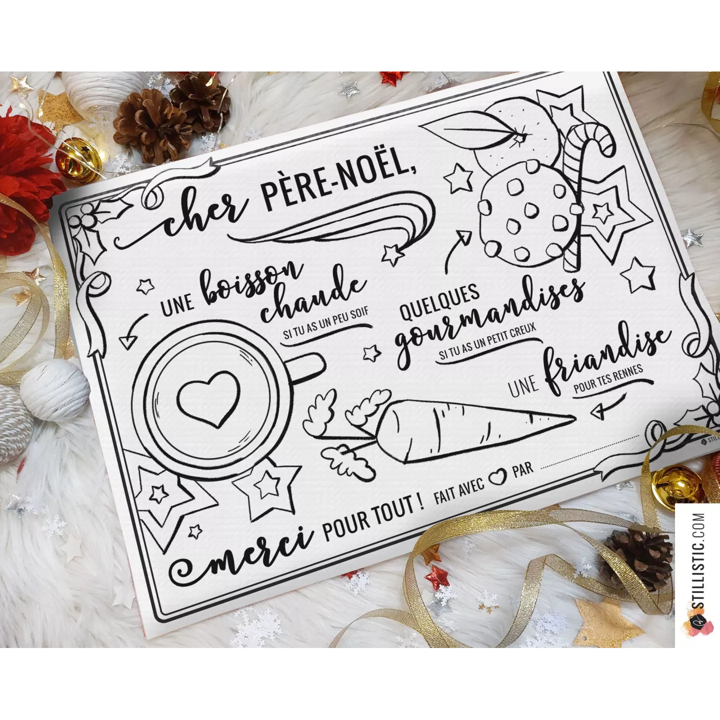 Set de Table coloriable du Père Noël Classique en feutrine épaisse