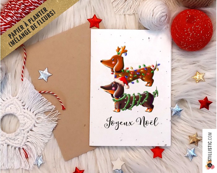 Carte de voeux Noël à planter Teckels