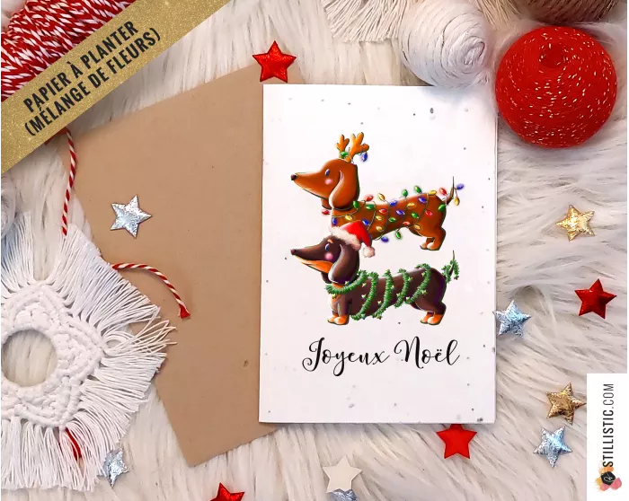 Carte de voeux Noël à planter Teckels