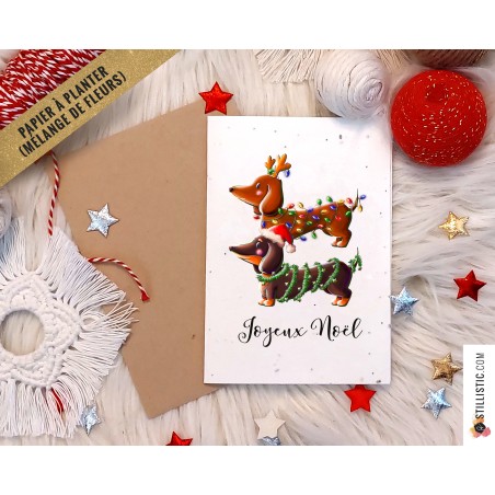 Carte de voeux Noël à planter Teckels