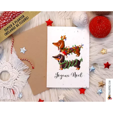 Carte de voeux Noël à planter Teckels