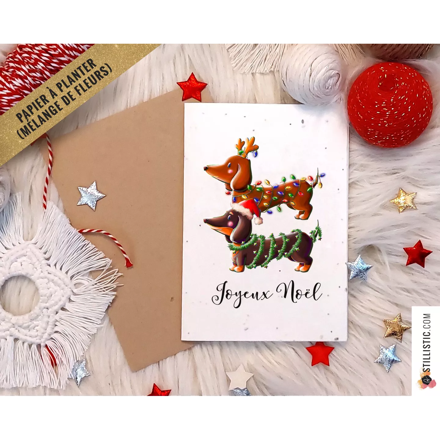 Carte de voeux Noël à planter Teckels