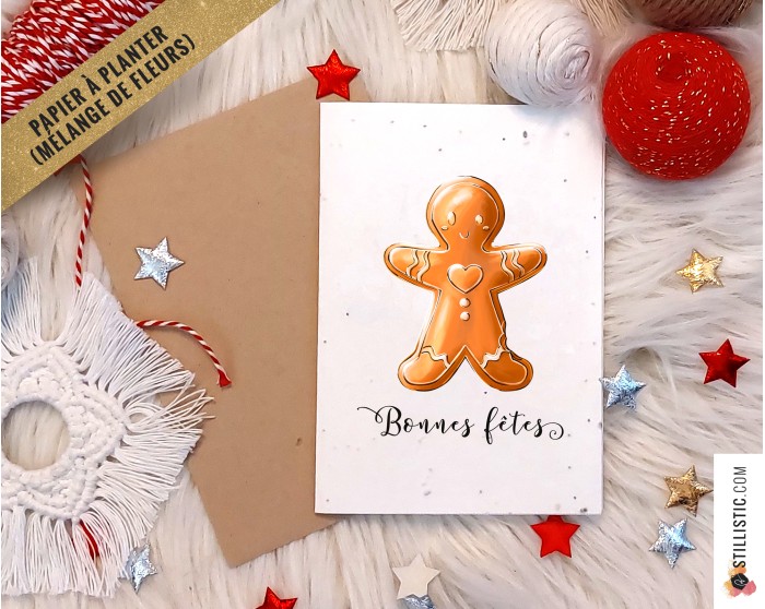 Carte de voeux Noël à planter Bonhomme Pain d'épices