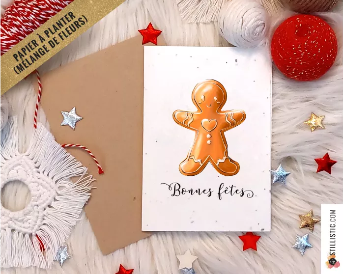 Carte de voeux Noël à planter Bonhomme Pain d'épices