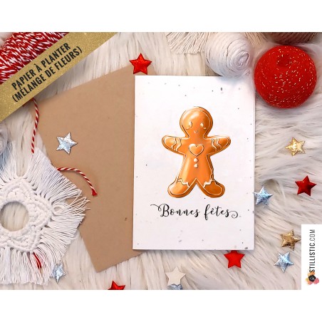 Carte de voeux Noël à planter Bonhomme Pain d'épices