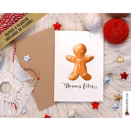 Carte de voeux Noël à planter Bonhomme Pain d'épices