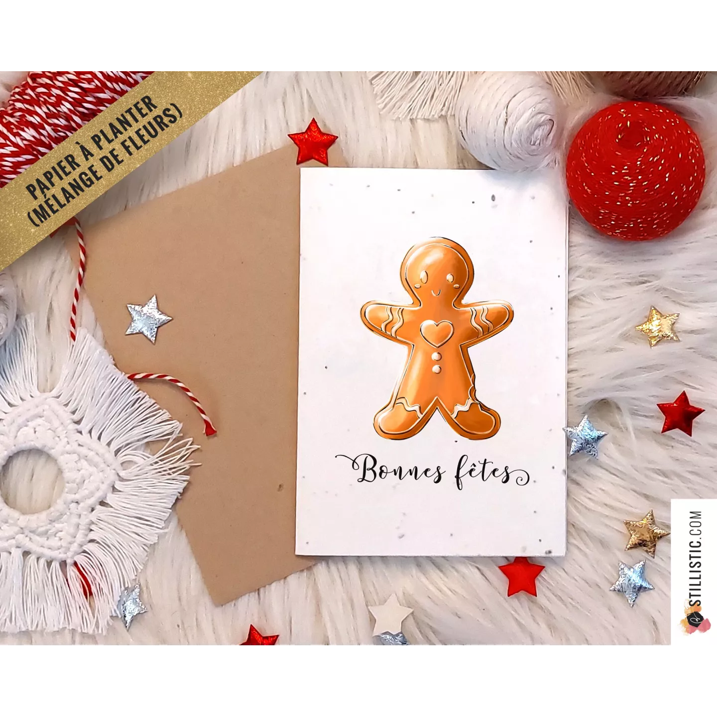 Carte de voeux Noël à planter Bonhomme Pain d'épices
