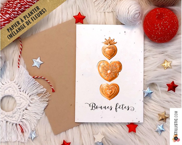Carte de voeux Noël à planter Coeur Ex-Voto et pains d'épices