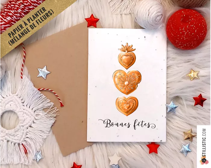 Carte de voeux Noël à planter Coeur Ex-Voto et pains d'épices