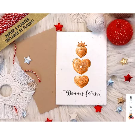 Carte de voeux Noël à planter Coeur Ex-Voto et pains d'épices