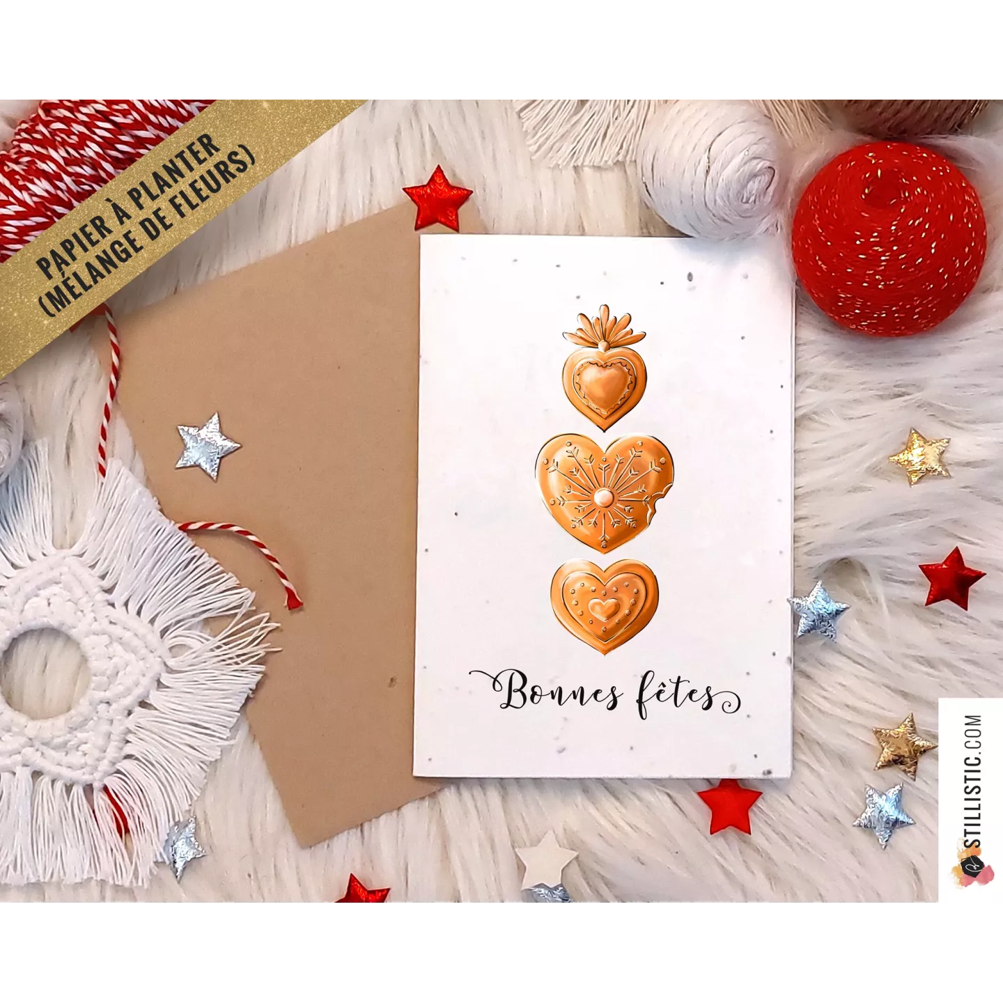 Carte de voeux Noël à planter Coeur Ex-Voto et pains d'épices